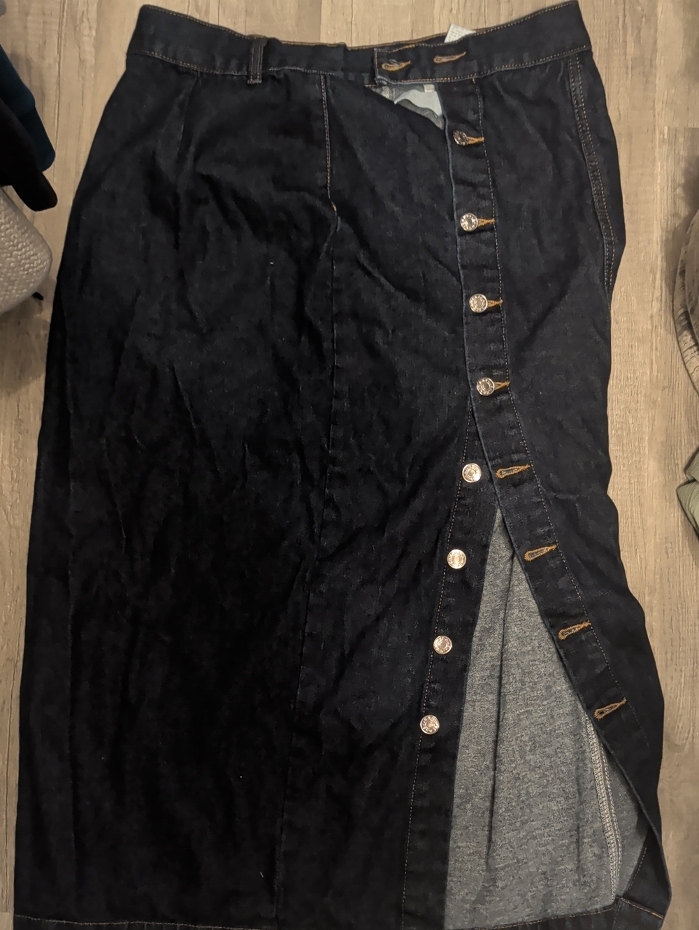 SHEIN Dark Blue Button-Front Midi Denim Skirt
